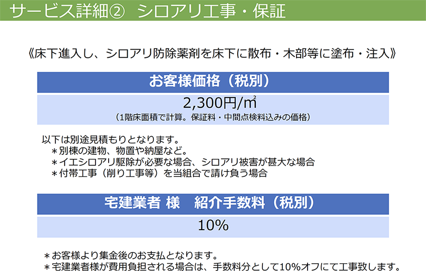 サービス詳細２　シロアリ工事・保証